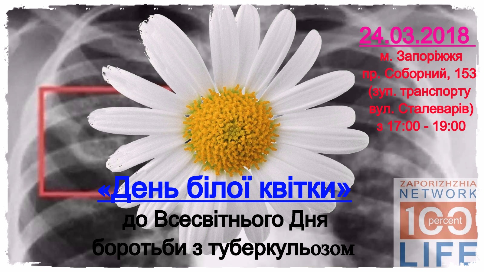 У Запоріжжі пройдуть заходи до Всесвітнього Дня боротьби з туберкульозом під назвою «День білої квітки»